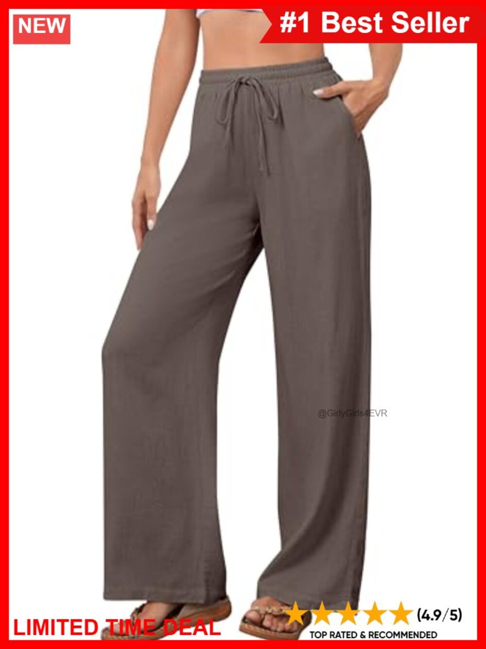 Cotton Linen Wide Leg Palazzo Lounge Pants Drawstring High Waist Pockets